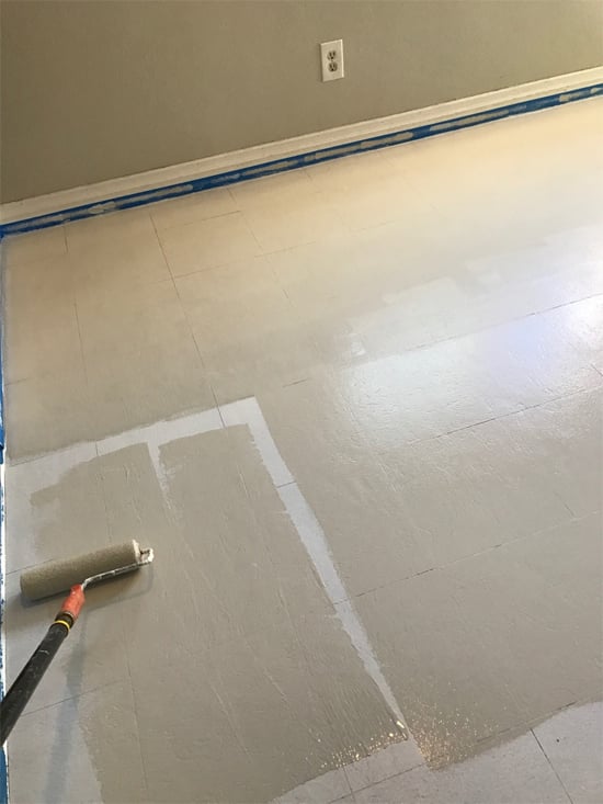Learn how to prep, paint and stencil a linoleum kitchen floor using the Abbey Tile Stencil from Cutting Edge Stencils. http://www.cuttingedgestencils.com/Cement-tile-stencils-stenciled-floor-tiles.html