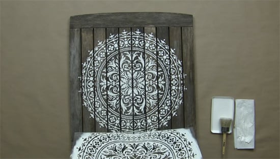 Learn how to make reclaimed wood wall art using the Abundance Mandala Stencil from Cutting Edge Stencils and an old table top pulled from the garbage. http://www.cuttingedgestencils.com/abundance-mandala-stencil-yoga-wall-stencils-mandalas.html