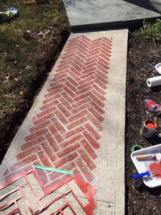 Learn how to paint a faux brick cement walkway using the Herringbone Brick Allover Stencil from Cutting Edge Stencils. http://www.cuttingedgestencils.com/herringbone-brick-pattern-stencil-wall-decor.html