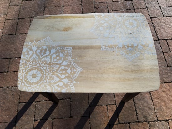 Learn how to stencil and stain wooden nesting tables using the Passion Mandala Stencil from Cutting Edge Stencils. http://www.cuttingedgestencils.com/passion-mandala-stencil-yoga-decal-wall-stencils-mandalas.html