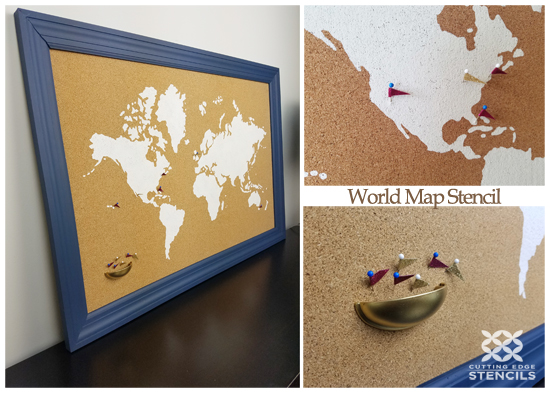 How To Stencil A Cork Board Using The World Map Pattern Stencil