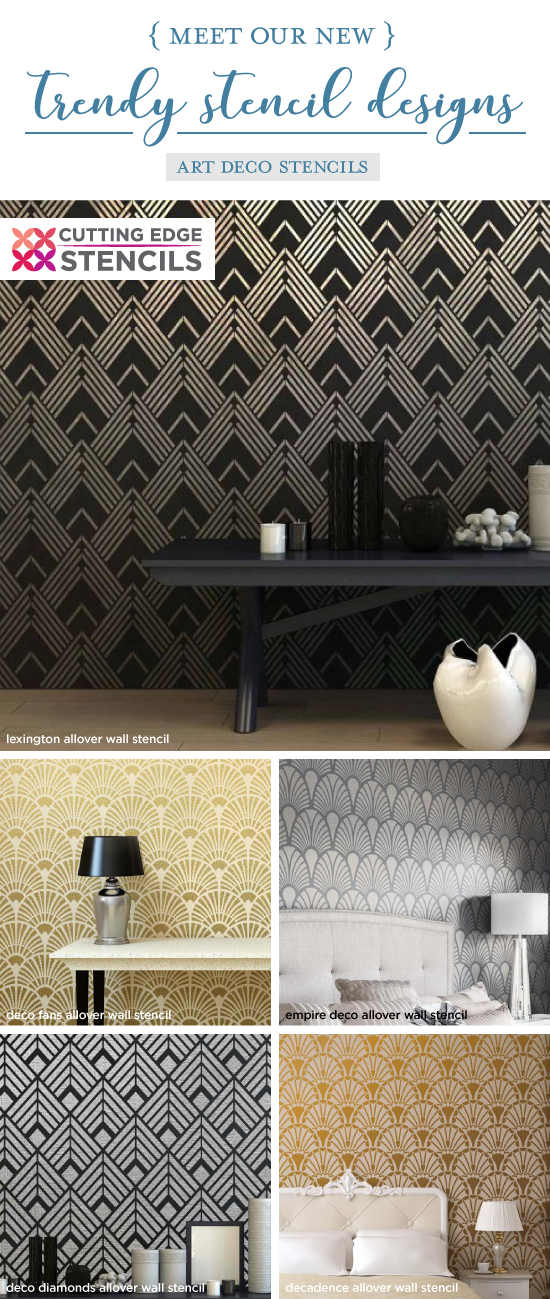 Cutting Edge Stencils shares a New wall stencil collection that includes trendy art deco wall patterns for accent walls. http://www.cuttingedgestencils.com/wall-stencils-stencil-designs.html