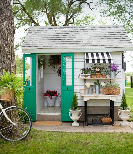 A pump house turned garden shed with a DIY stenciled cement floor using the Jewel Tile Stencil from Cutting Edge Stencils. http://www.cuttingedgestencils.com/jewel-tile-stencil-cement-tiles-stencils.html