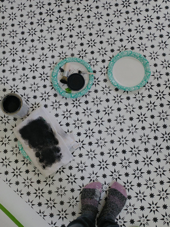 Learn how to stencil a garden shed floor using the Jewel Tile Stencil from Cutting Edge Stencils. http://www.cuttingedgestencils.com/jewel-tile-stencil-cement-tiles-stencils.html