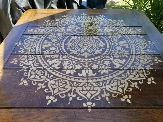 An old bar top table that was upcycled into a piece of wall art using the Prosperity Mandala Stencil from Cutting Edge Stencils. http://www.cuttingedgestencils.com/prosperity-mandala-stencil-yoga-mandala-stencils-designs.html