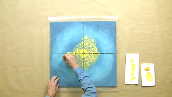 Learn how to craft custom canvas wall art using the Radiance Mandala Stencil from Cutting Edge Stencils. http://www.cuttingedgestencils.com/radiance-mandala-stencil-yoga-mandala-stencils-decal.html