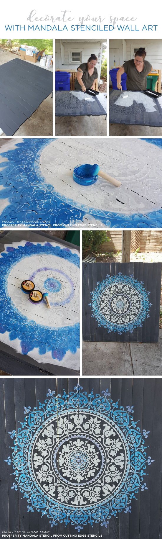 Cutting Edge Stencils shares how to stencil DIY reclaimed wood wall art using a Mandala Stencil pattern.  http://www.cuttingedgestencils.com/prosperity-mandala-stencil-yoga-mandala-stencils-designs.html