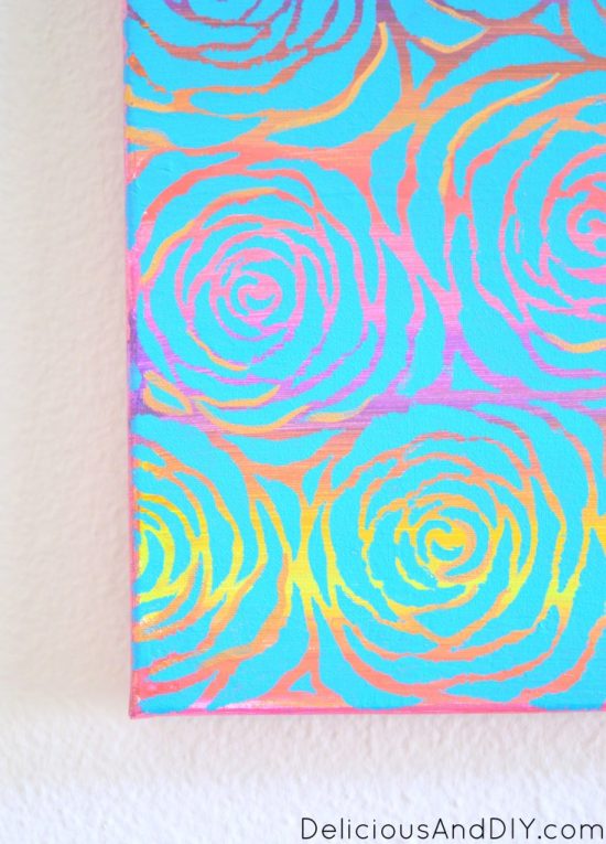Easily craft DIY stenciled canvas artwork using the Roses Wall Stencil from Cutting Edge Stencils. http://www.cuttingedgestencils.com/roses-stencil-pattern-rose-design.html