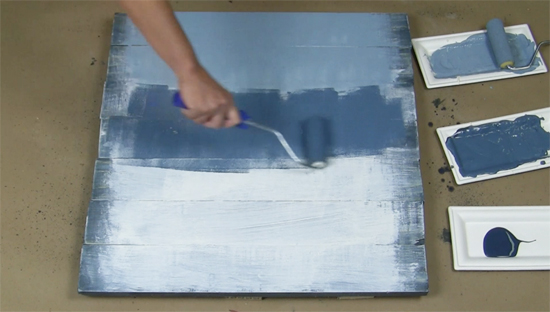 Learn how to craft blue ombre painted Nautical wood art using the Anchor Stencil from Cutting Edge Stencils. http://www.cuttingedgestencils.com/anchor-stencil-beach-decor-stencils.html