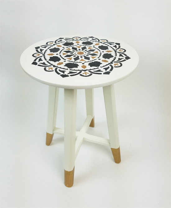 Learn how to stencil a plain Ikea nesting table using the Atma Mandala Stencil from Cutting Edge Stencils in Modern Masters metallic paint. http://www.cuttingedgestencils.com/stencil-mandala-atma-medallion-deisgn-stencils.html
