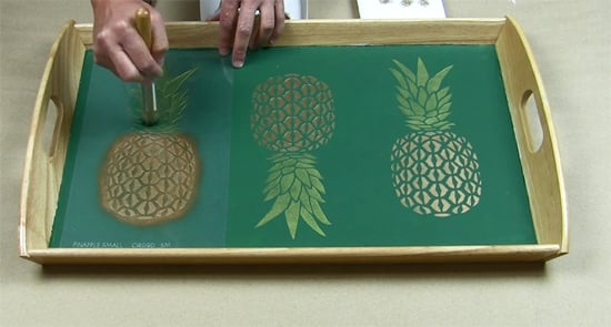 Learn how to decorate a wooden Ikea Klack tray using the Pineapple Stencil from Cutting Edge Stencils. http://www.cuttingedgestencils.com/pineapple-stencil-design-wall-stencils.html
