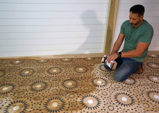 Learn how Weaber Lumber stenciled a hardwood floor using the Ambrosia Moroccan Tile Stencil from Cutting Edge Stencils. http://www.cuttingedgestencils.com/moroccan-tile-pattern-stencil-design.html