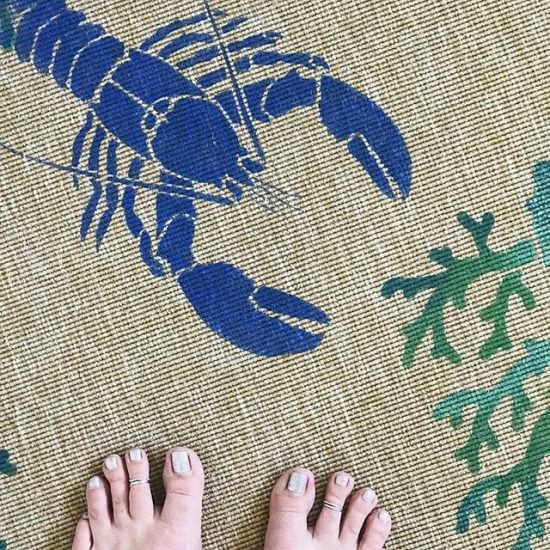 Learn how to stencil an Ikea sisel rug using the Lobster and Coral Stencil from the Nautical Stencil Collection from Cutting Edge Stencils. http://www.cuttingedgestencils.com/beach-decor-stencils-designs-nautical.html