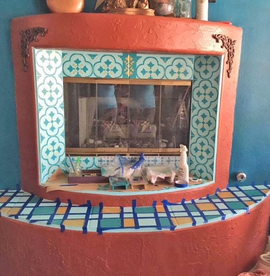 Learn how to stencil a fireplace surround using the Santa Ana Tile Stencil from Cutting Edge Stencils. http://www.cuttingedgestencils.com/santa-ana-tile-stencil-spanish-tiles-cement-tile-patterns.html