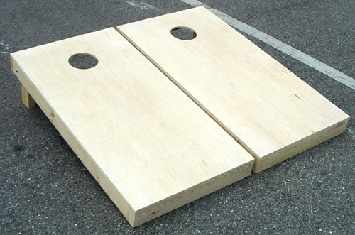 Plain wooden cornhole boards before the stenciling makeover. http://www.cuttingedgestencils.com/tile-stencils-cement-tile-stencil-designs-floor-tiles.html