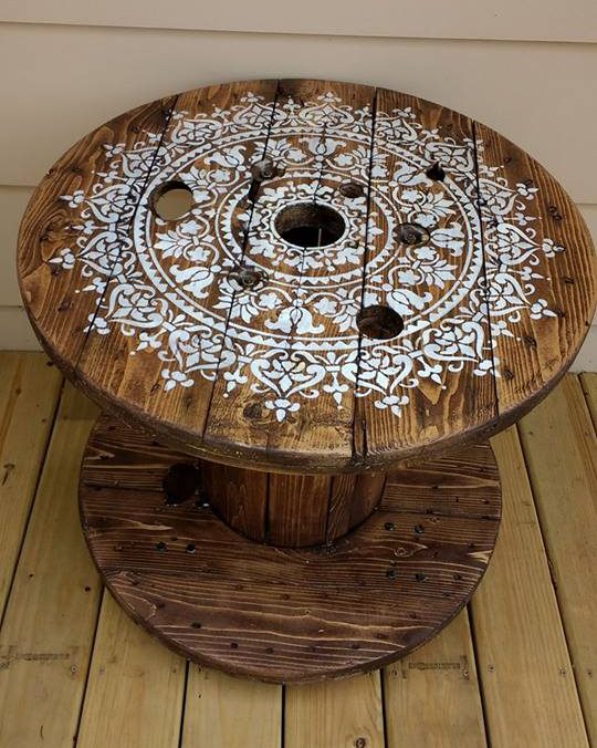 Learn how to stencil a wooden spool using the Prosperity Mandala Stencil from Cutting Edge Stencils. http://www.cuttingedgestencils.com/prosperity-mandala-stencil-yoga-mandala-stencils-designs.html