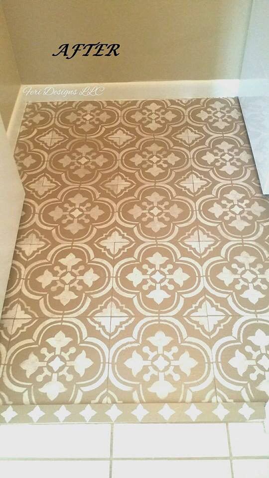 Learn how to stencil and paint a tiled laundry room floor using the Santa Ana Tile Stencil from Cutting Edge Stencils. http://www.cuttingedgestencils.com/santa-ana-tile-stencil-spanish-tiles-cement-tile-patterns.html