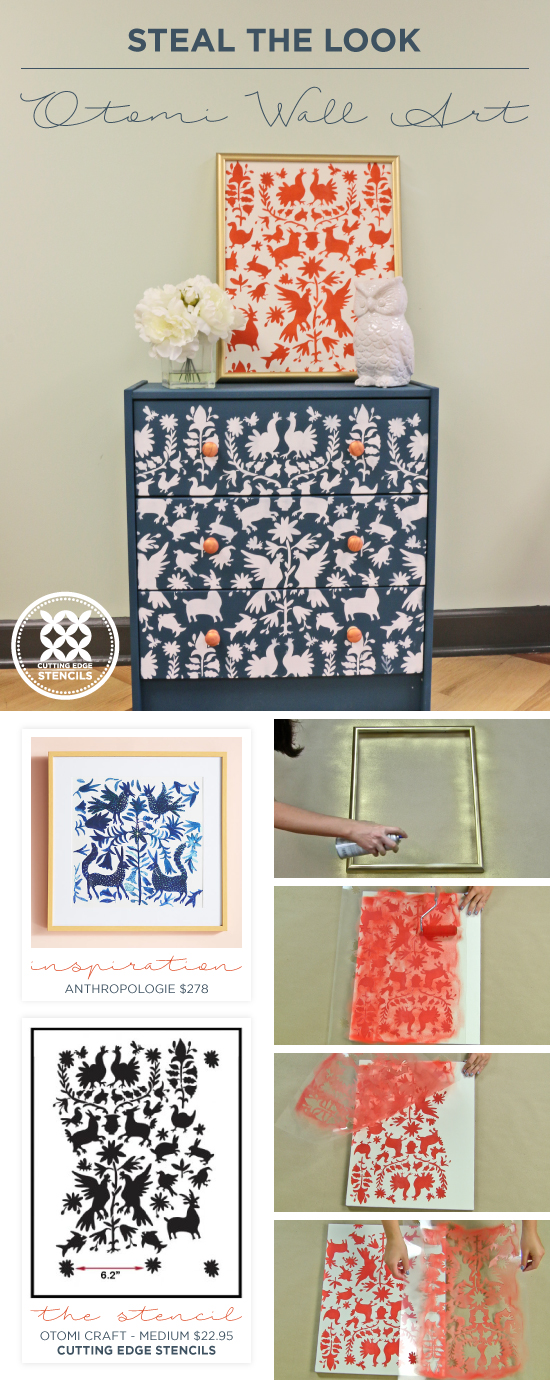 Cutting Edge Stencils shares how to stencil custom canvas artwork similar to Anthropologie using the Otomi Craft Stencil. http://www.cuttingedgestencils.com/otomi-pattern-craft-stencil-DIY-home-decor-project.html