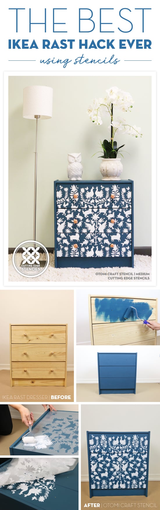 Cutting Edge Stencils shares how to personalize a $35 Ikea RAST using our Otomi Craft Stencil and Benjamin Moore paint. http://www.cuttingedgestencils.com/otomi-pattern-craft-stencil-DIY-home-decor-project.html