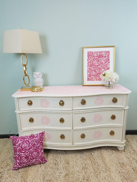 Learn how to makeover a Craigslist piece of furniture using paint and a stencil pattern like the Roses Allover Stencil from Cutting Edge Stencils. http://www.cuttingedgestencils.com/roses-stencil-pattern-rose-design.html