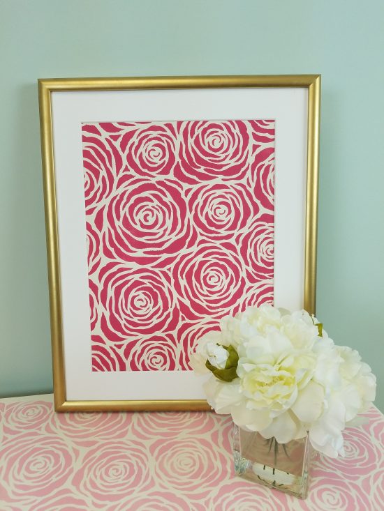 Learn how to make custom canvas artwork using paint, a $10 Ikea frame, and a stencil pattern like the Roses Allover Stencil from Cutting Edge Stencils. http://www.cuttingedgestencils.com/roses-stencil-pattern-rose-design.html