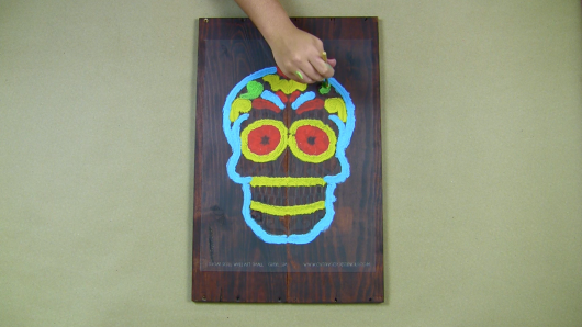 Learn how to stencil Day of the Dead (Dia De Los Muertos) wood wall decor using the Sugar Skull Stencil from Cutting Edge Stencils and reclaimed wood. http://www.cuttingedgestencils.com/sugar-skull-stencil-diy-home-decor-project.html