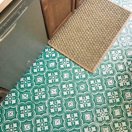 Learn how to stencil an old kitchen floor using the Santa Ana Tile Stencil from Cutting Edge Stencils. http://www.cuttingedgestencils.com/santa-ana-tile-stencil-spanish-tiles-cement-tile-patterns.html