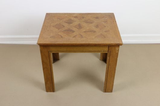 An old wooden table before its stenciled makeover. http://www.cuttingedgestencils.com/prism-stencil-geometric-wall-pattern.html