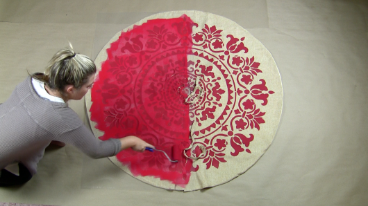 Learn how to stencil the prettiest DIY Christmas Tree Skirt using the Gratitude Mandala Stencil from Cutting Edge Stencils. http://www.cuttingedgestencils.com/gratitude-mandala-stencil-yoga-designs.html