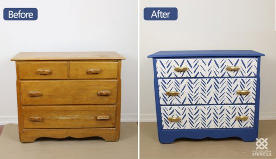 Learn how to makeover thrift store furniture using paint and the Brush Strokes Stencil pattern from Cutting Edge Stencils. http://www.cuttingedgestencils.com/brush-strokes-wall-pattern-stencil-modern-wall-stencils.html