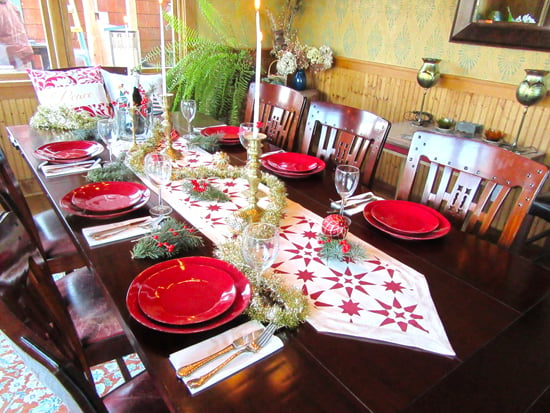 Learn how to stencil a DIY table runner using the Jewel Tile Stencil from Cutting Edge Stencils and Jacquard Fabric Paint in Ruby Red. http://www.cuttingedgestencils.com/jewel-tile-stencil-cement-tiles-stencils.html