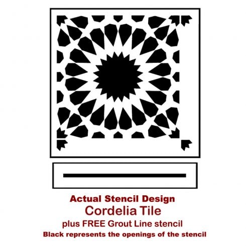 The Cordelia Tile Stencil from Cutting Edge Stencils. http://www.cuttingedgestencils.com/cordelia-tile-stencil-moroccan-design-cement-tiles.html