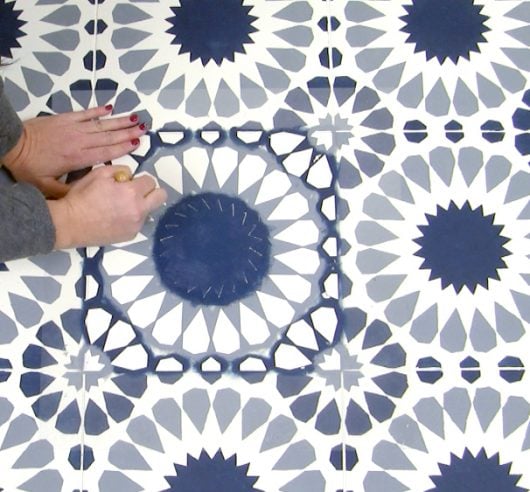 Learn how to stencil a tile floor using the Cordelia Tile Stencil from Cutting Edge Stencils. http://www.cuttingedgestencils.com/cordelia-tile-stencil-moroccan-design-cement-tiles.html