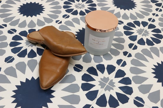 Cutting Edge Stencils shares how to stencil a tile floor using the Cordelia Tile Stencil in Benjamin Moore New York State of Mind Blue and Puritan Gray. http://www.cuttingedgestencils.com/cordelia-tile-stencil-moroccan-design-cement-tiles.html