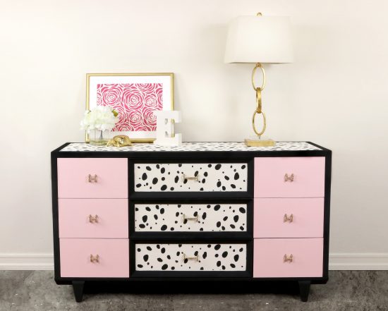 Cutting Edge Stencils shares how to makeover an old dresser using the Dalmatian Spot Allover Stencil. http://www.cuttingedgestencils.com/dalmatian-spots-stencil-dots-wallpaper-pattern.html