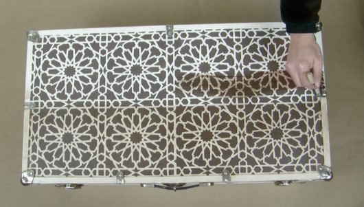 Learn how to makeover an old trunk into a coffee table using the Moroccan Magic Tile Stencil from Cutting Edge Stencils. http://www.cuttingedgestencils.com/moroccan-tile-stencil-cement-tiles-floor-tile-designs.html