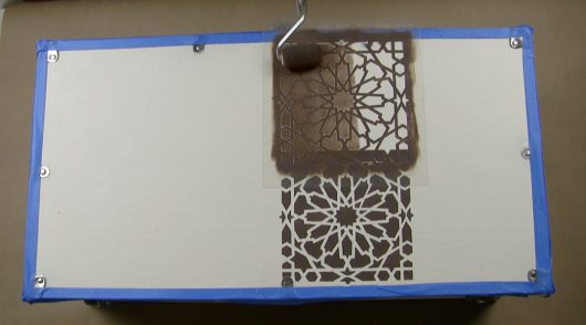 Learn how to makeover an old trunk into a coffee table using the Moroccan Magic Tile Stencil from Cutting Edge Stencils. http://www.cuttingedgestencils.com/moroccan-tile-stencil-cement-tiles-floor-tile-designs.html