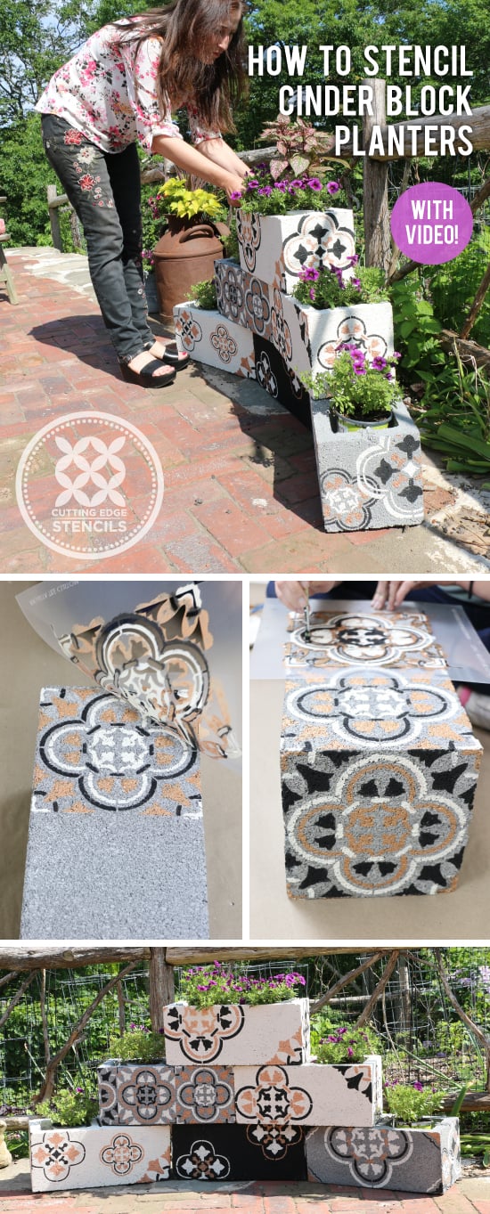 Cinder Block Tile Planters using Stencils