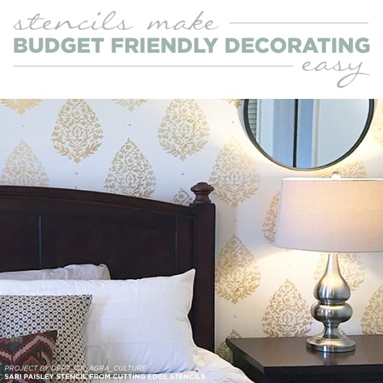 Peel and stick patterned wallpaper panel behind a bed as a temporary royal accent