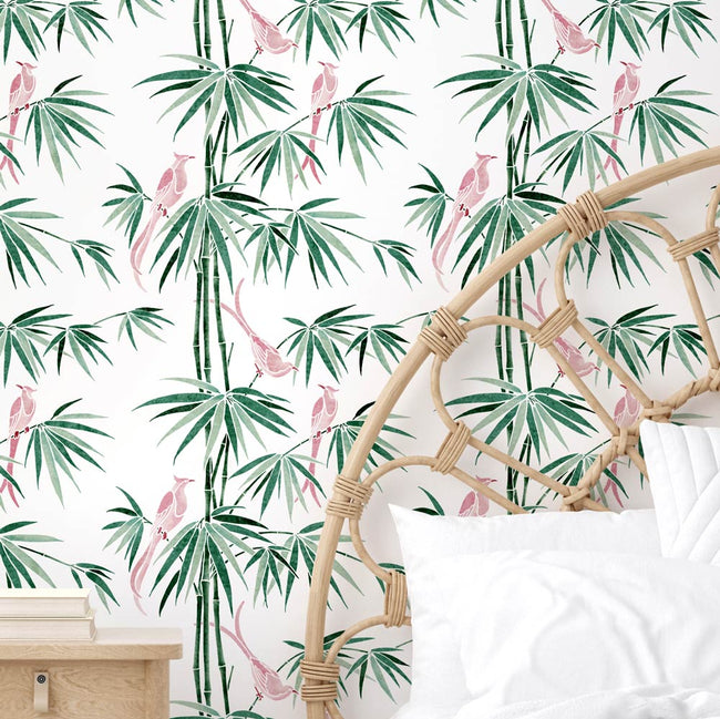 bamboo and birds chinoiserie mural wall stencil