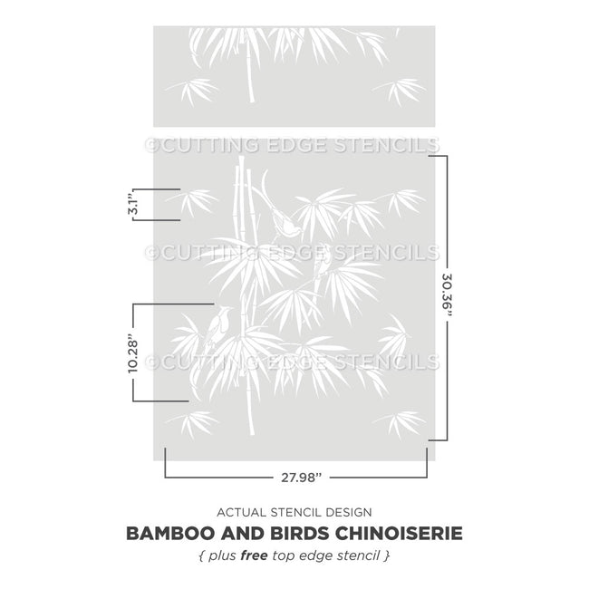 actual representation of the bamboo and birds chinoiserie wall stencil