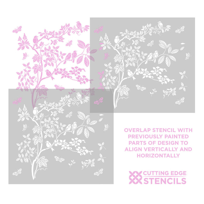 chinoiserie birds in the garden wall stencil alignment instructions