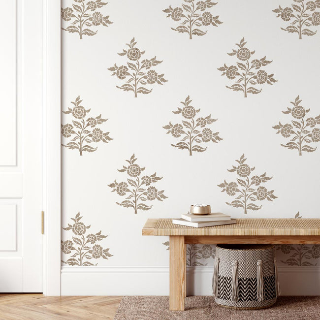blockprint carnation flower stencil pattern for walls