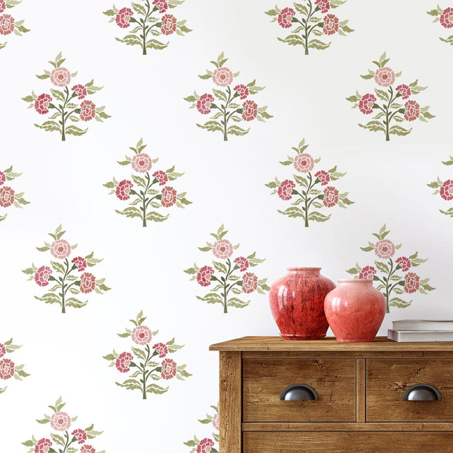 colorful blockprint carnation stencil pattern for walls
