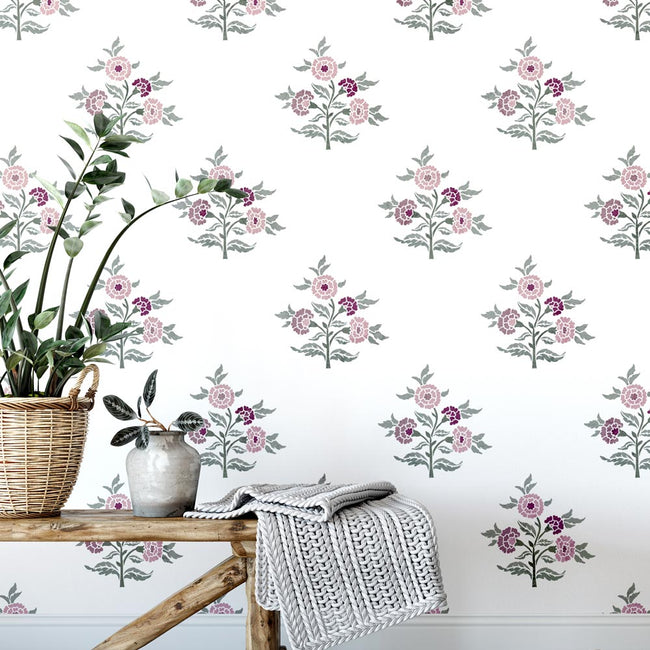 blockprint carnation floral stencil pattern for walls