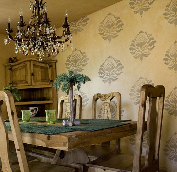 damask stenciled wall