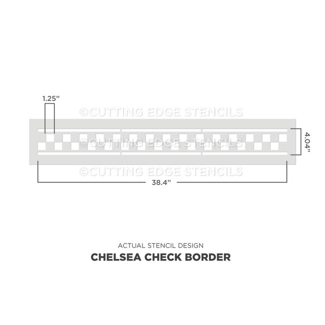 Diagram of the chelsea check border stencil with size indicators