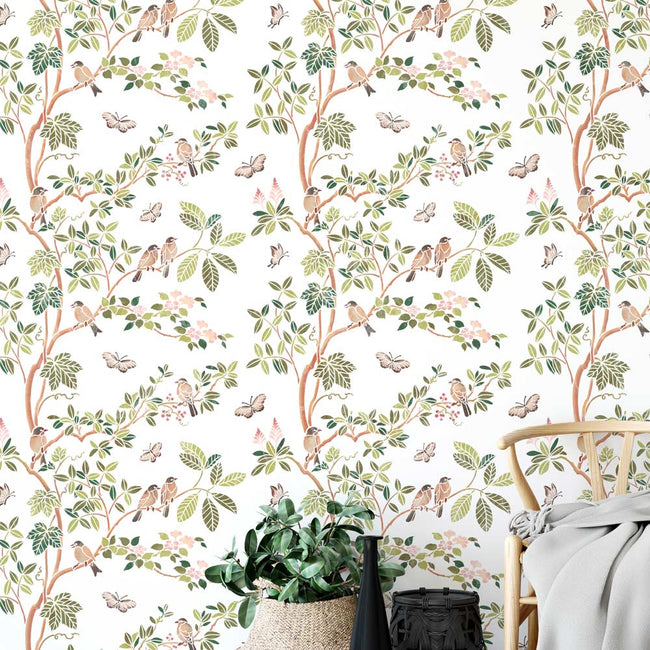 chinoiserie birds in the garden wall stencil