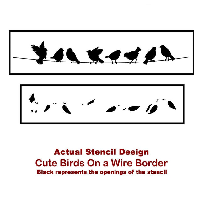 Cute Birds On a Wire Border Stencil Actual