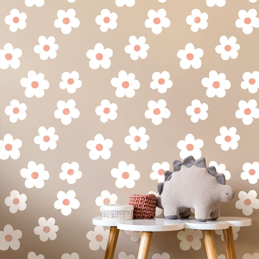 daisy dream floral wall stencil on tan walls